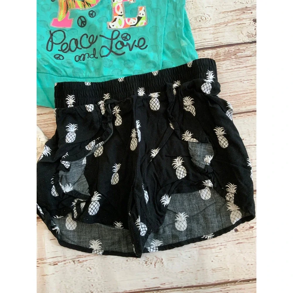 Justice Girls Lot Size 8 Hope Tee Floral Tank‎ White Lace Pineapple Shorts